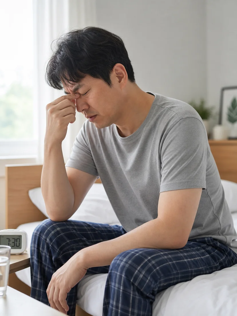 낯선 수면검사실에서 취침을 준비하는 환자의 상황