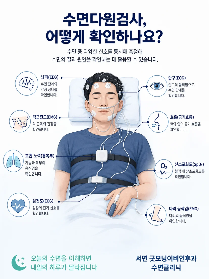 뇌파와 호흡 등 여러 수면 생리 신호를 함께 기록하는 원리