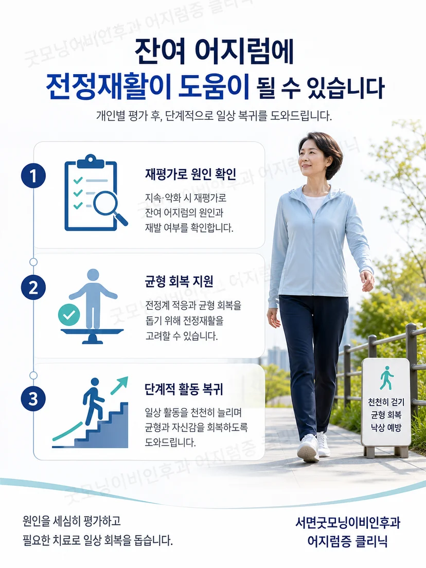 치료 후 안전하게 걷기와 균형 활동을 단계적으로 회복하는 과정