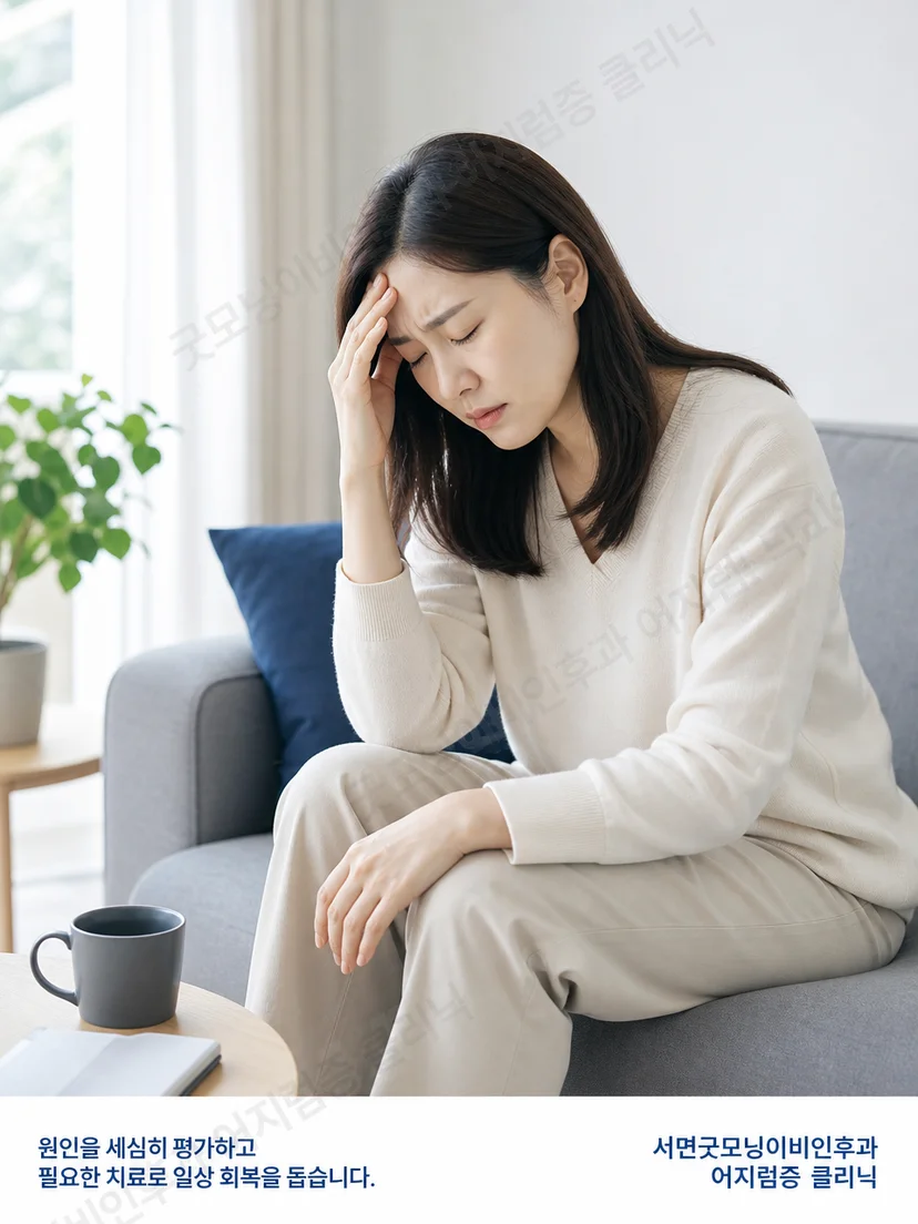 편두통이 있는 환자가 자세 변화 후 어지럼을 느끼는 상황