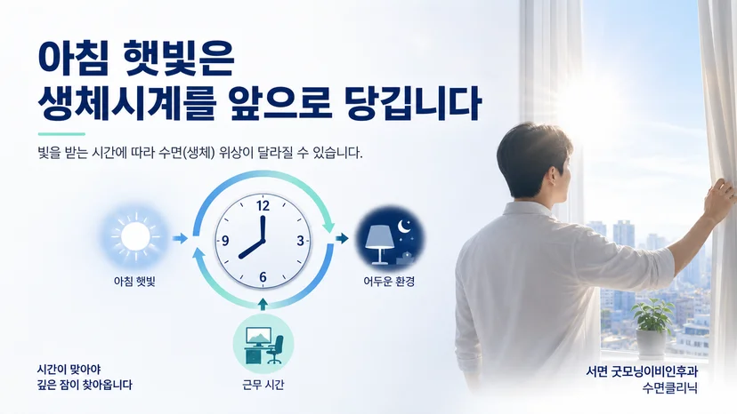아침 햇빛과 생체시계의 관계를 설명하는 대표 이미지