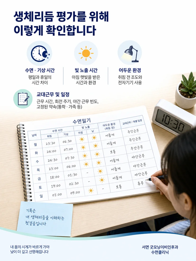 수면일기와 근무시간을 바탕으로 생체리듬을 평가하는 과정
