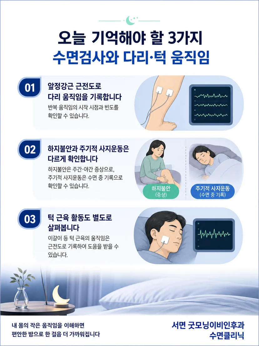 수면 중 다리 움직임 평가에서 기억할 실용적인 핵심 사항