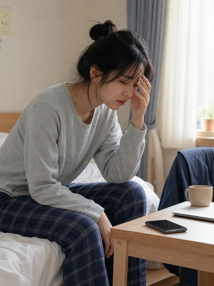 아침 기상 후 준비와 업무 수행이 어려운 생활 상황