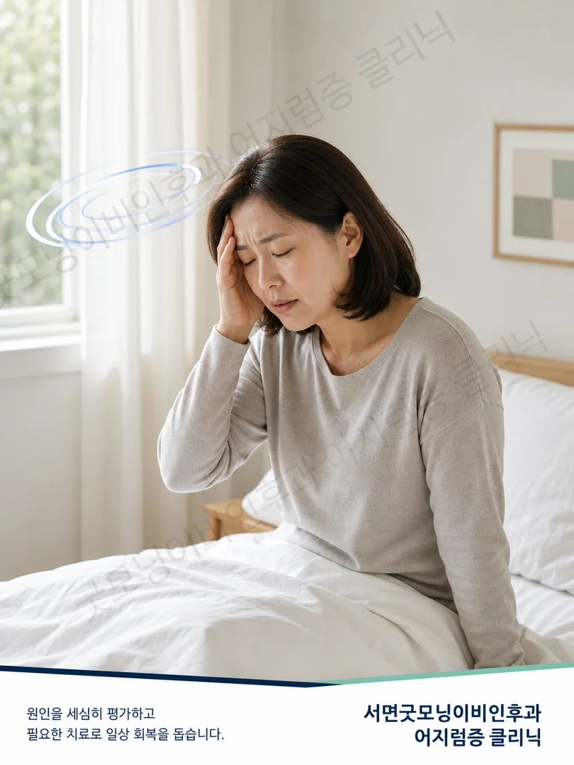 침대에서 고개를 돌릴 때 발생하는 수평반고리관 이석증 증상 상황