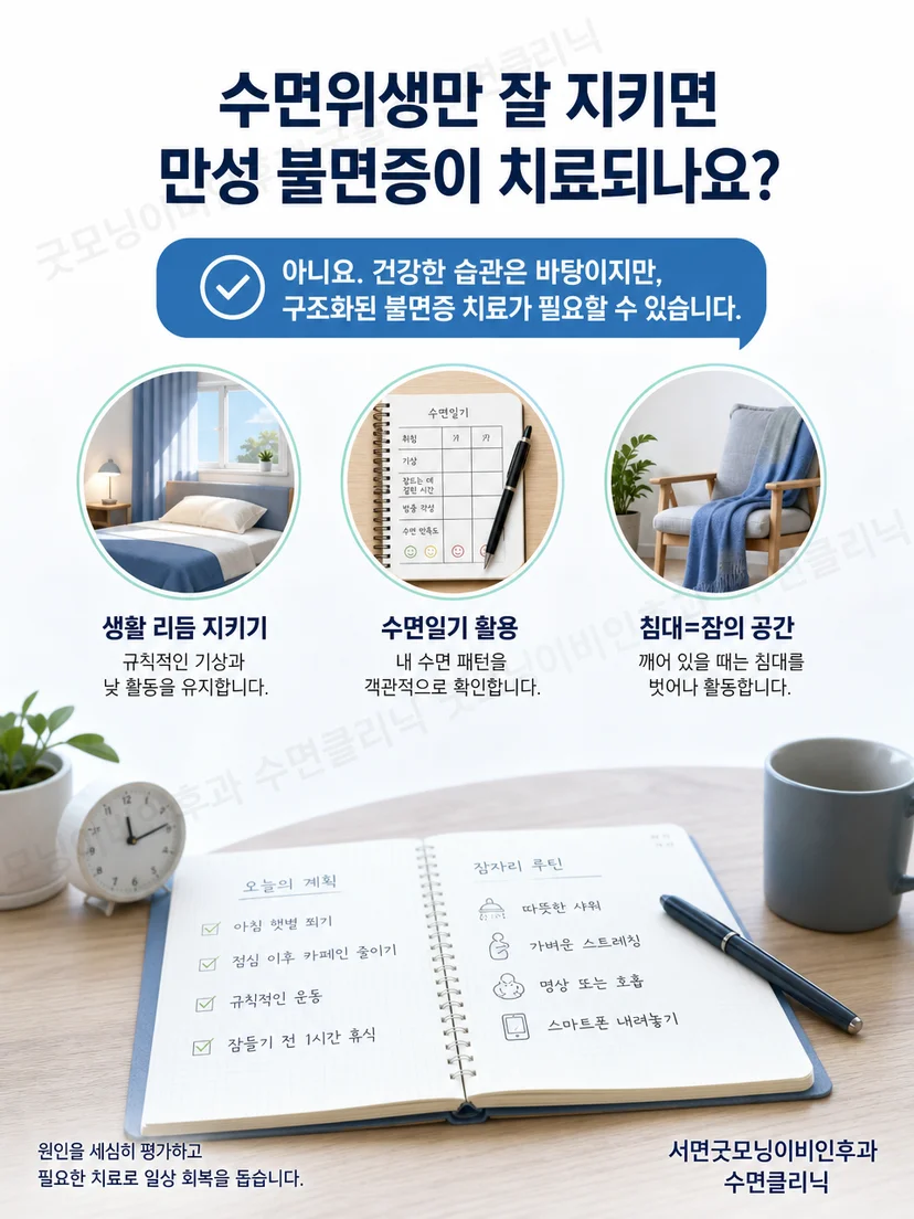 불면 증상에 맞춘 비약물 관리 과정을 설명하는 이미지