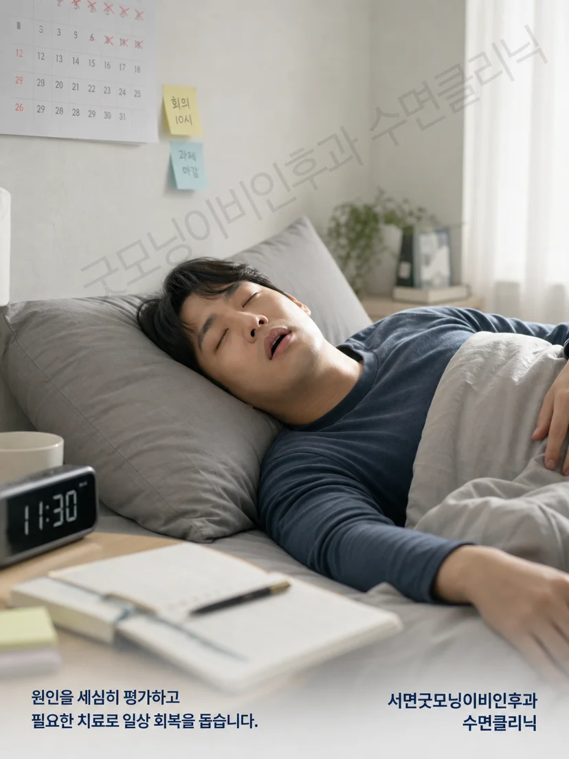 과다수면으로 일상 기능이 저하된 환자의 상황을 나타낸 그림