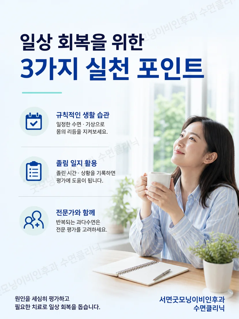 과다수면 증상 달력과 보호자 관찰 기록을 준비하는 그림