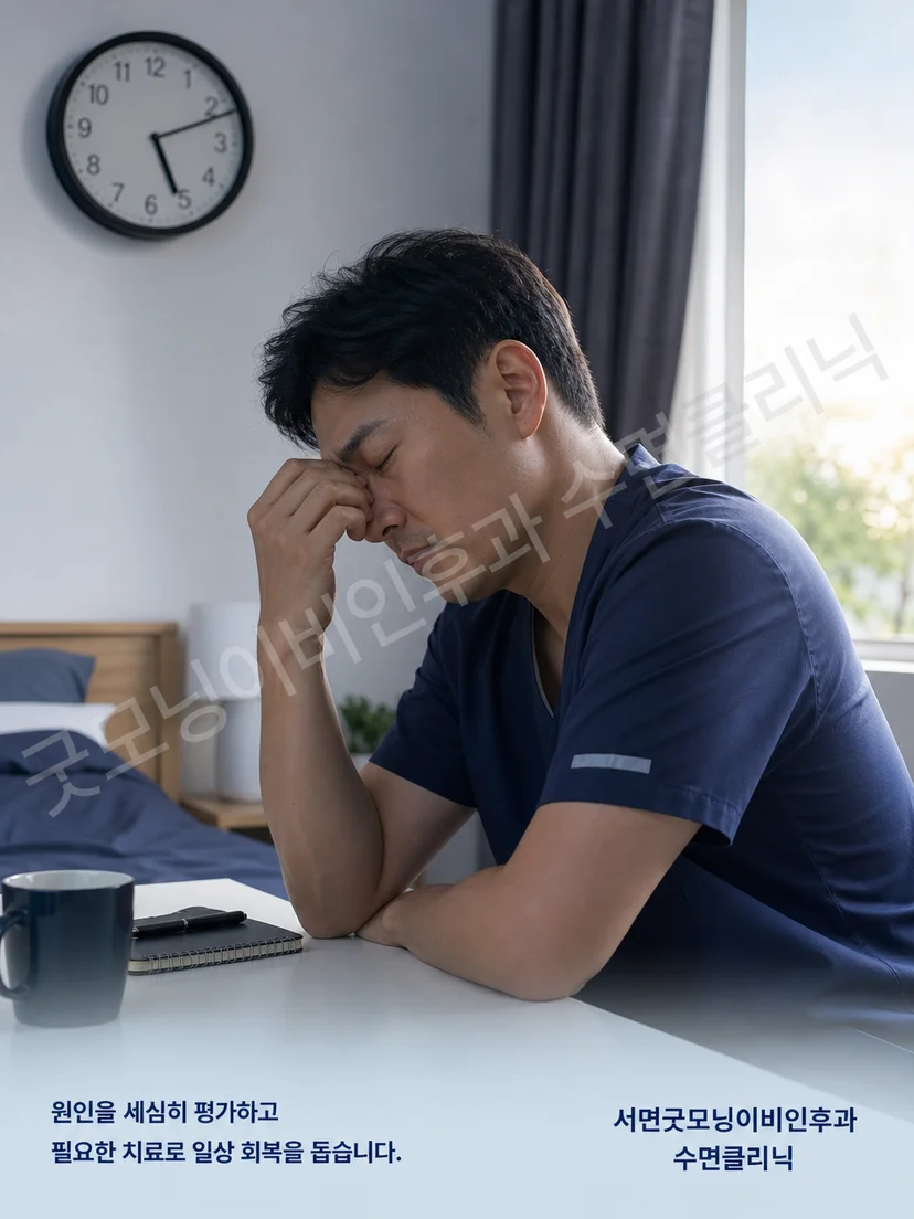 야간 근무와 낮 수면으로 달라진 생활 일정을 표현한 이미지