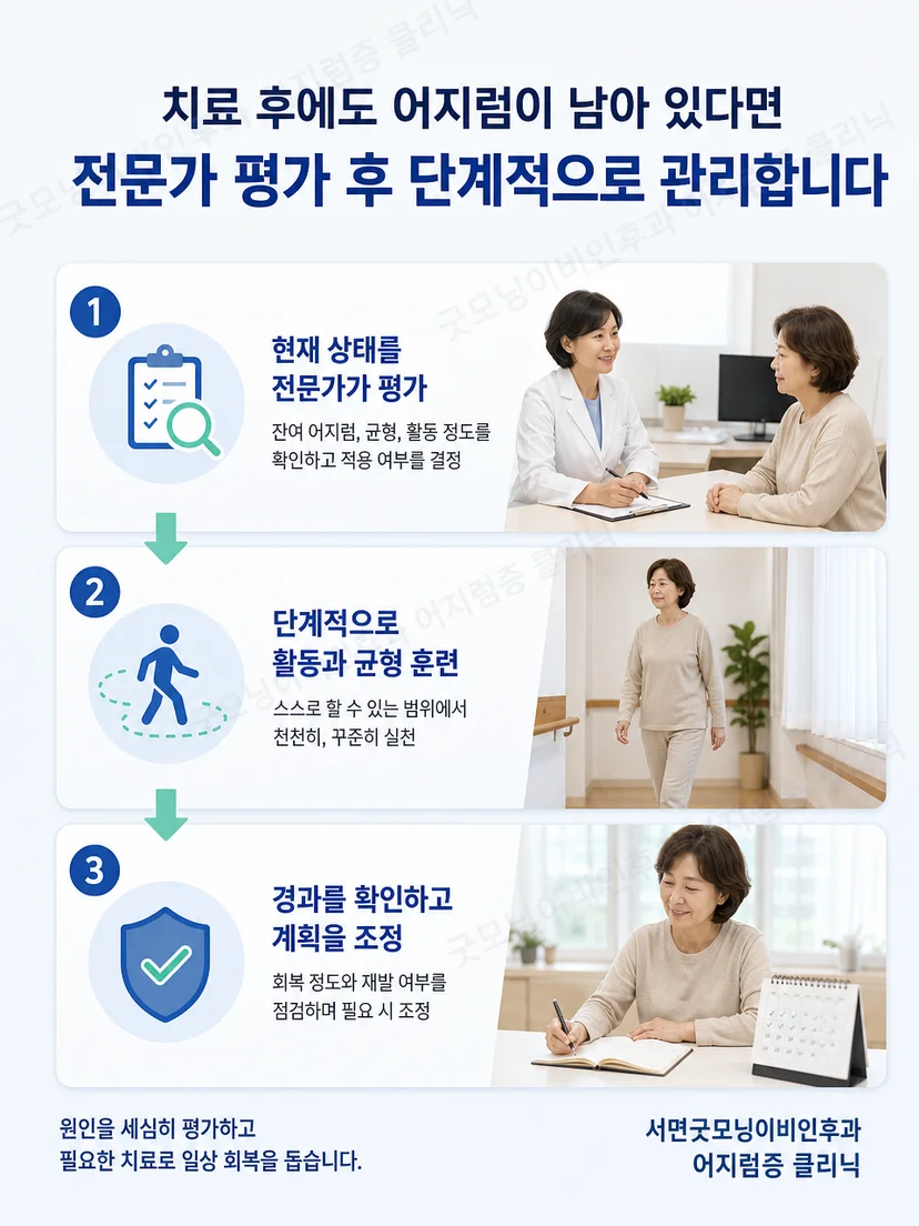 안전한 환경에서 단계적으로 보행과 균형 활동을 회복하는 이미지