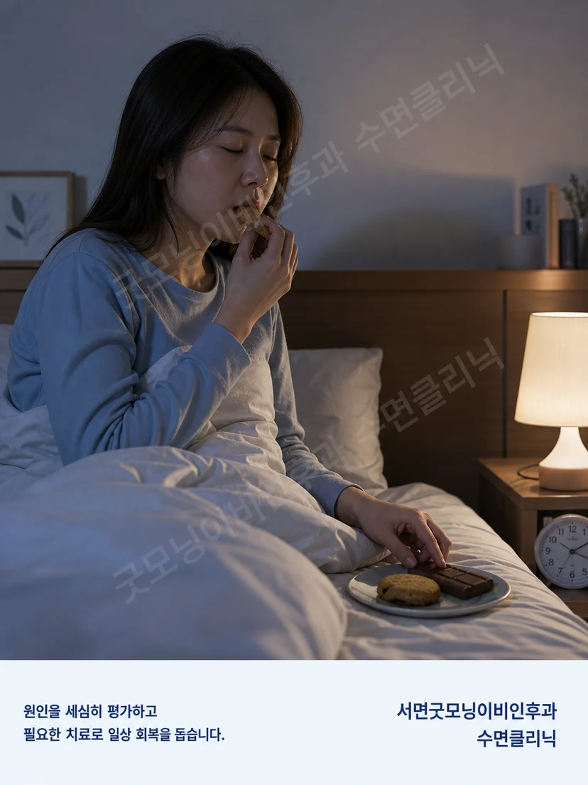아침에 남은 음식 흔적으로 야간 섭식 행동을 확인하는 상황