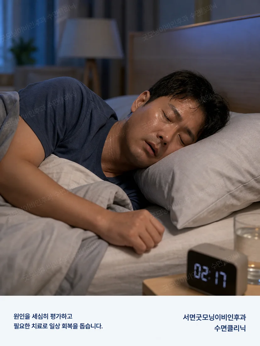 야간 식은땀의 환경과 반복 횟수를 기록하는 환자 상황