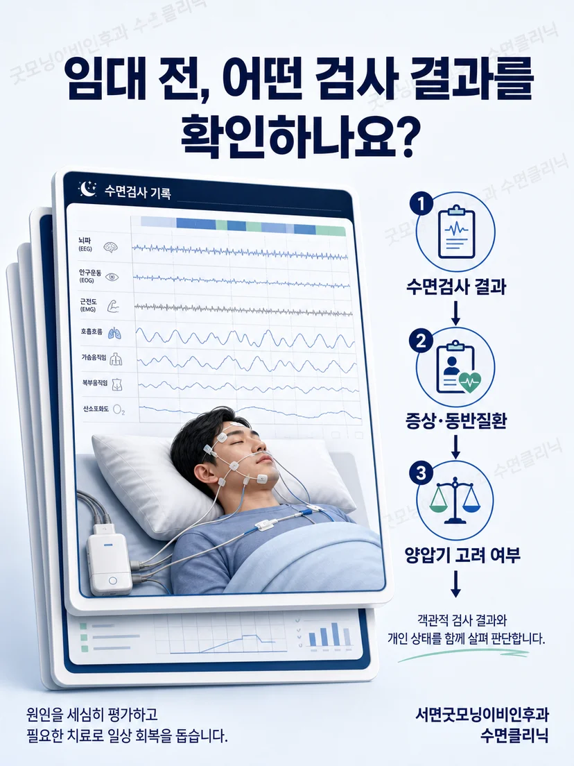 수면검사 결과와 증상 및 동반질환을 연결해 양압기를 고려하는 평가 과정