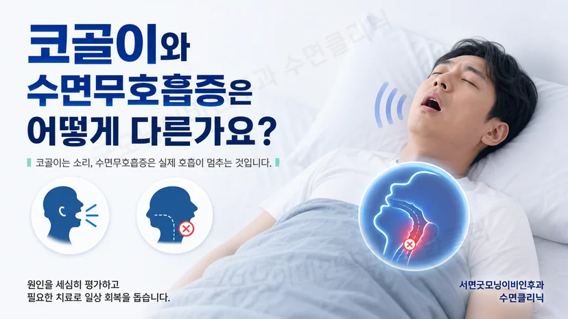 코골이와 수면무호흡증의 차이를 질문하는 환자 안내 이미지