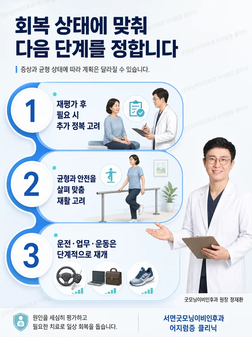 이석증 치료 후 선택적 재정복과 전정재활 및 활동 복귀 계획