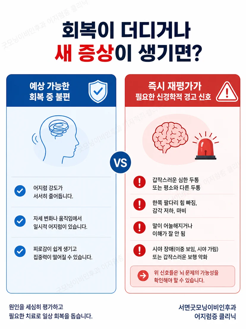 전정신경염 회복 불편과 중추성 신경학적 경고 신호 비교