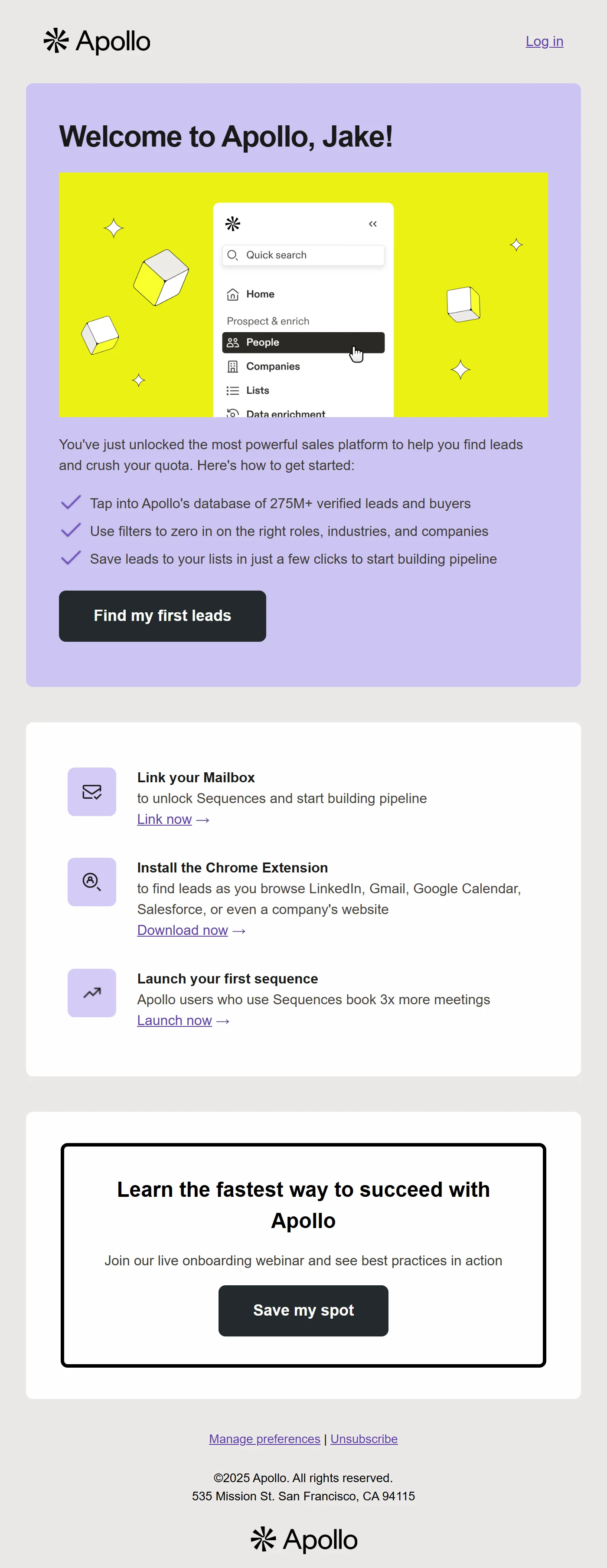Apollo welcome email