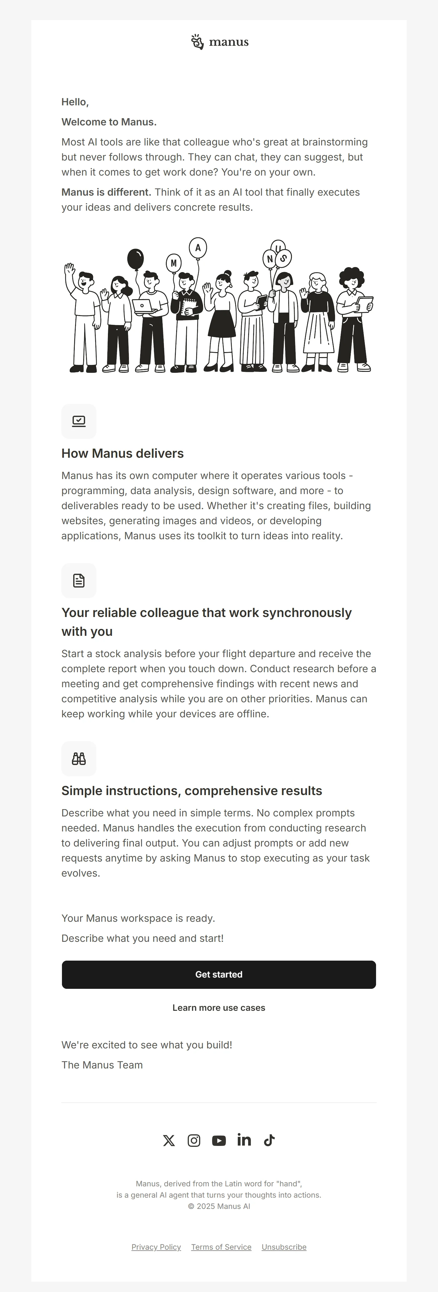 Manus welcome email