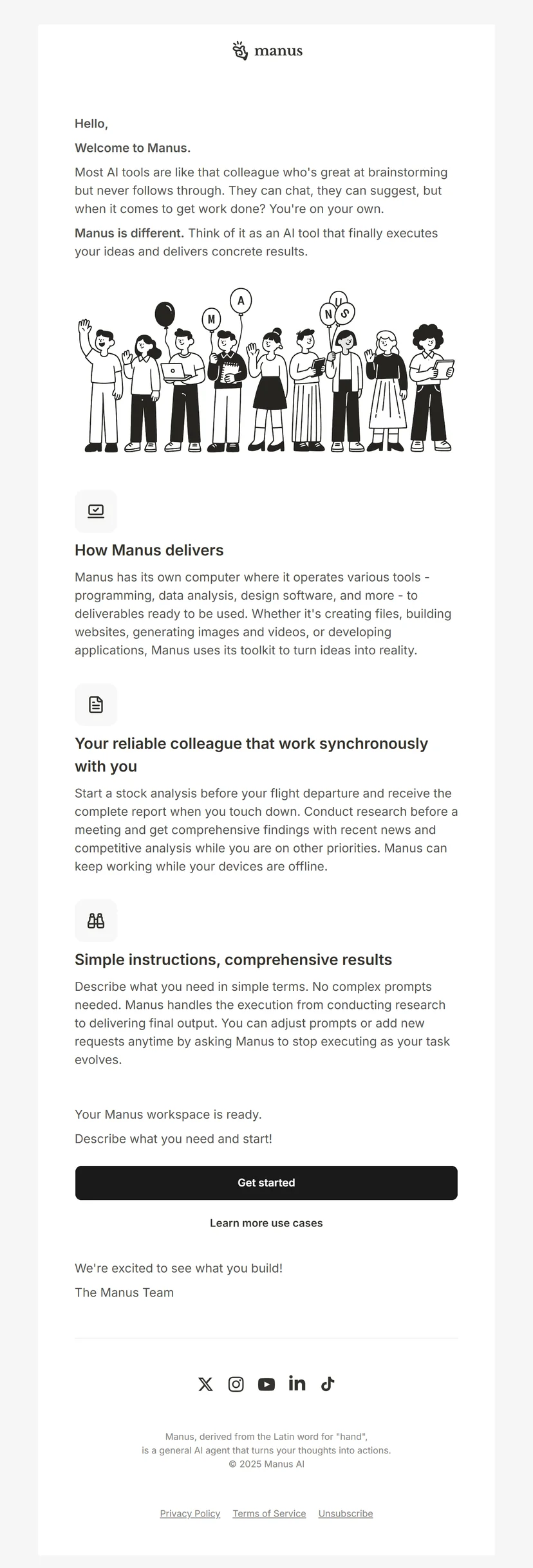 Manus welcome email