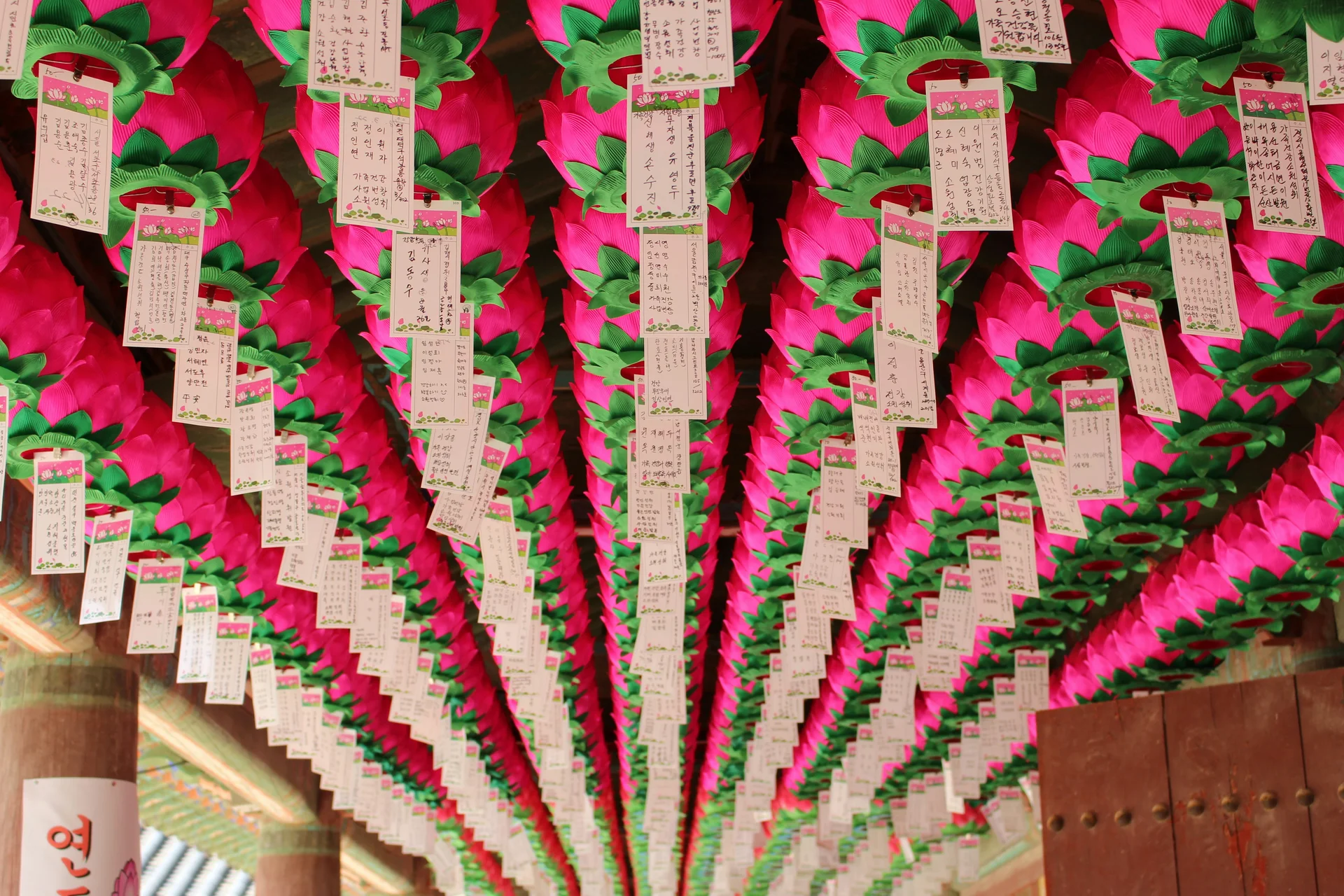 Colorful paper lanterns hanging at Bulguksa Temple in Gyeongju, South Korea