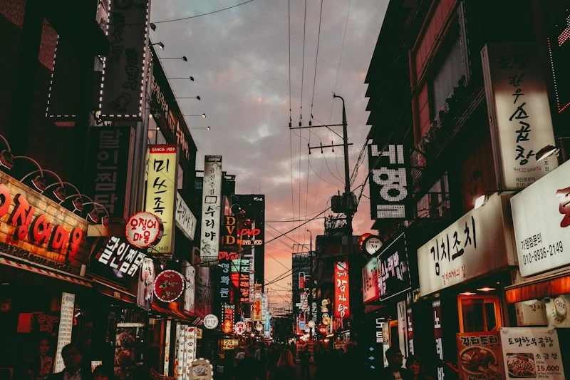 Bustling street market scene in Nampo-dong, Busan's old town shopping district
