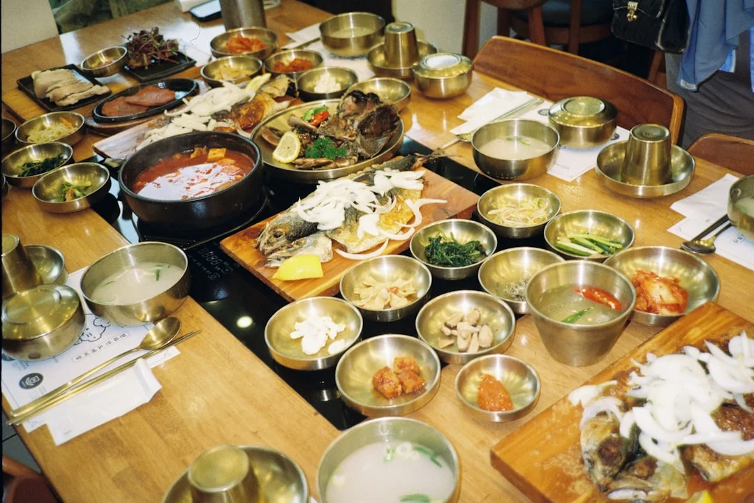 A table full of Korean food and side dishes