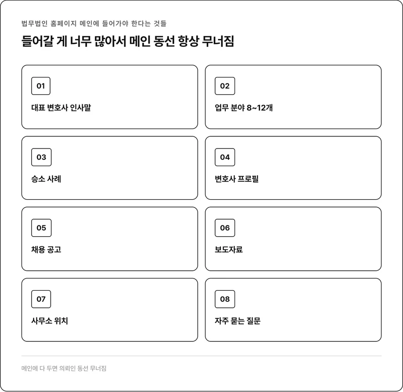 법무법인 홈페이지 메인에 들어가야 한다는 항목 8개