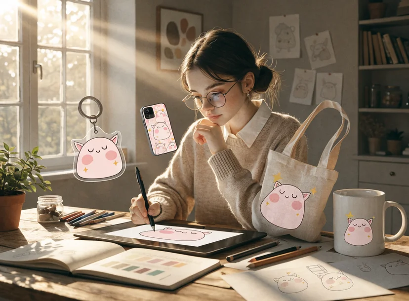 하나의 캐릭터 디자인으로 키링을 포함한 여러 굿즈를 만드는 크리에이터