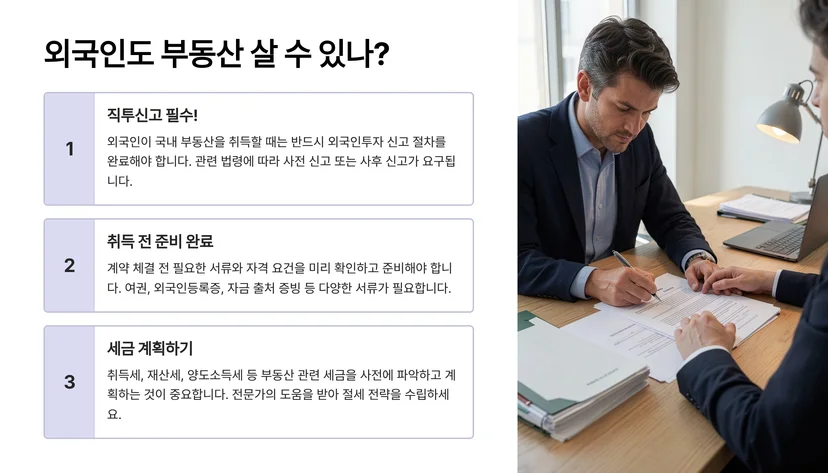 외국인 부동산 취득 신고부터 양도세까지 필수 절차 완벽 가이드 외국인 부동산 취득 신고의 법적 구조