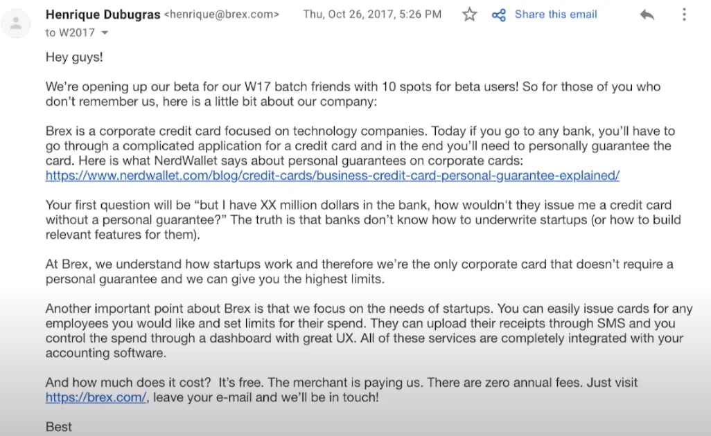 Brex email example