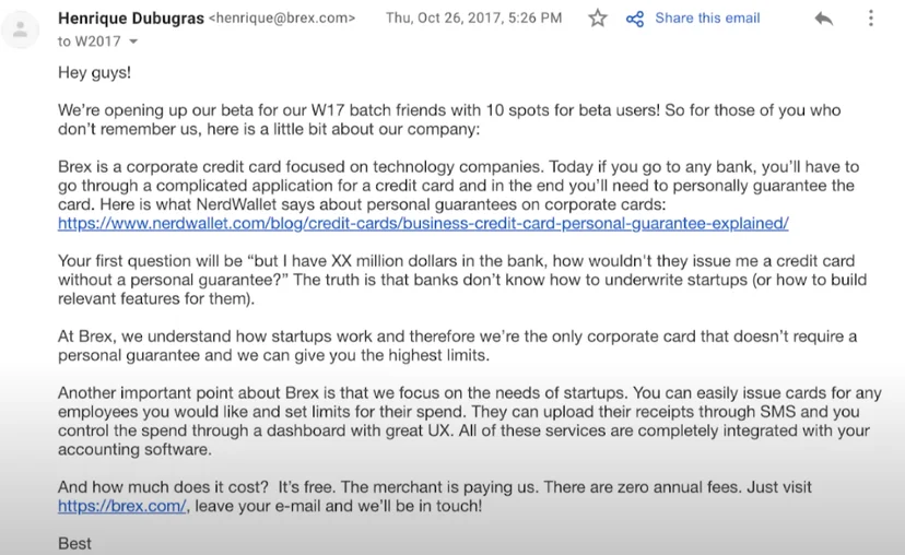 Brex email example