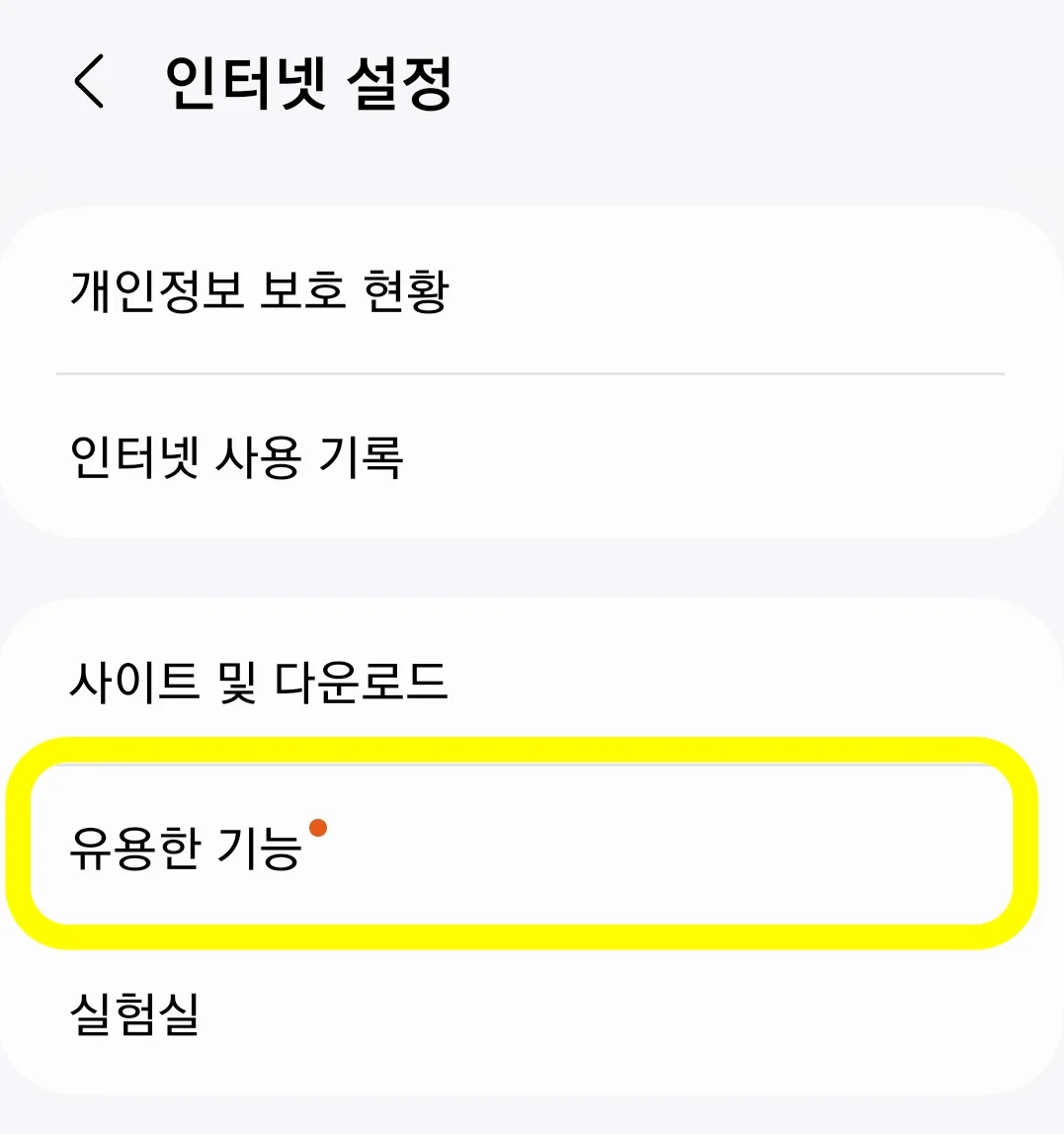 인터넷 설정 → 유용한 기능