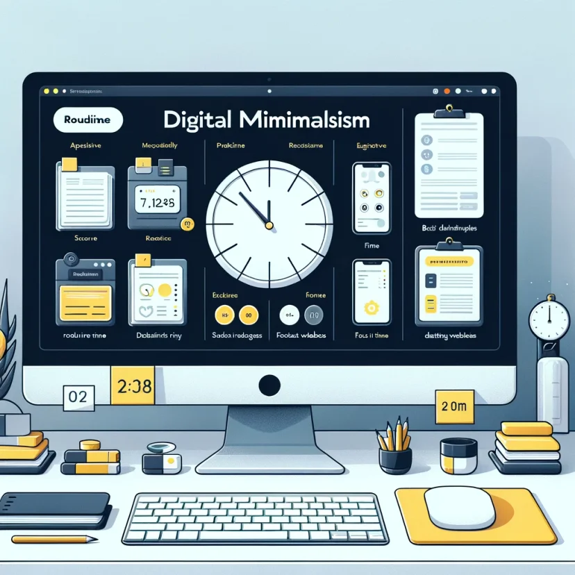 Organized digital workspace with a focus timer and minimalistic design for implementing digital minimalism.