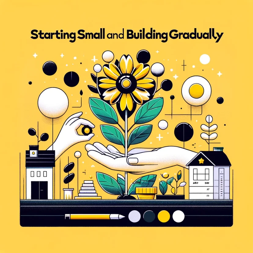 This image metaphorically represents the journey of gradual progress, using the growth of a plant from a seed to symbolize starting with small steps and building up to a comprehensive routine.