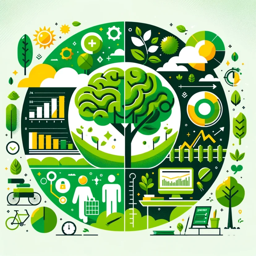 Infographics depicting the mental and physical health benefits of spending time in nature.