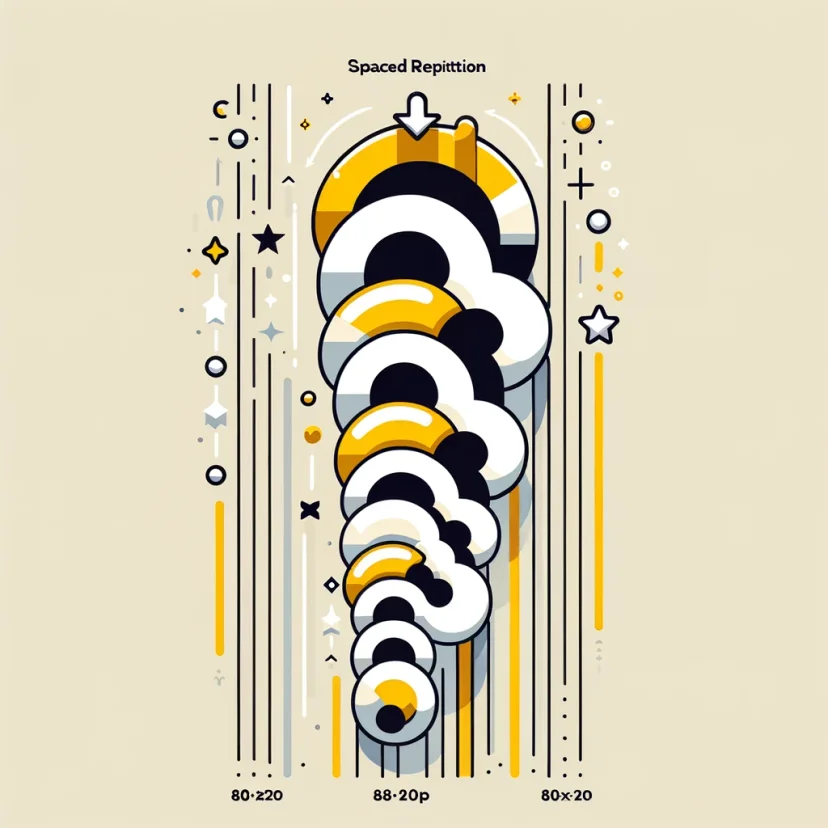 visually appealing image that represents the spaced repetition learning technique, using abstract shapes and Routinery's brand colors to symbolize increasing intervals of review sessions over time. This design is straightforward, aligning with the minimalistic style you requested.