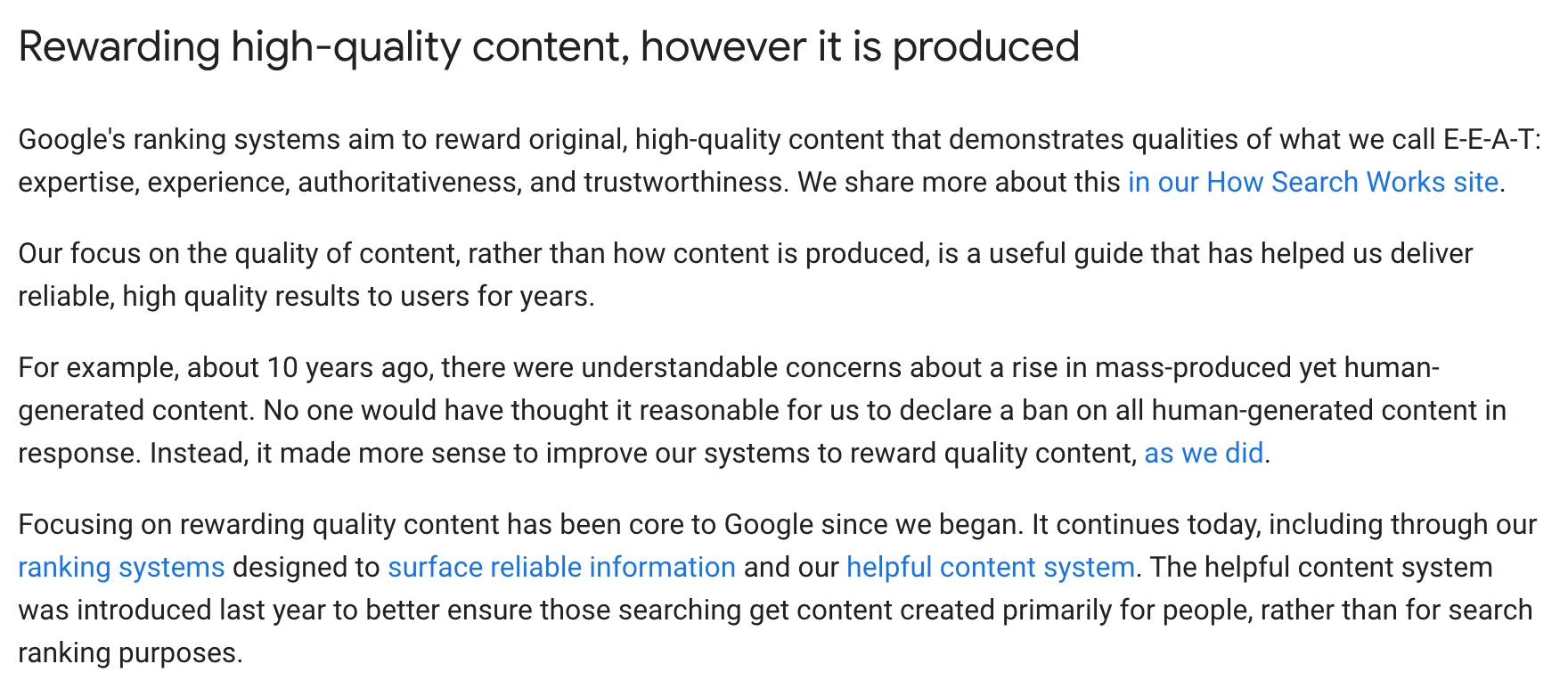 Rewarding high-quality content, however it is produced 