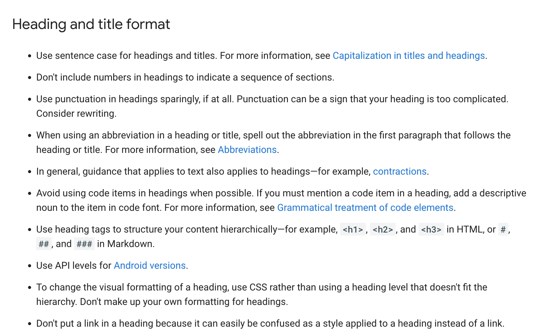 Heading and title format