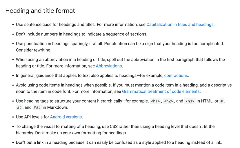 Heading and title format