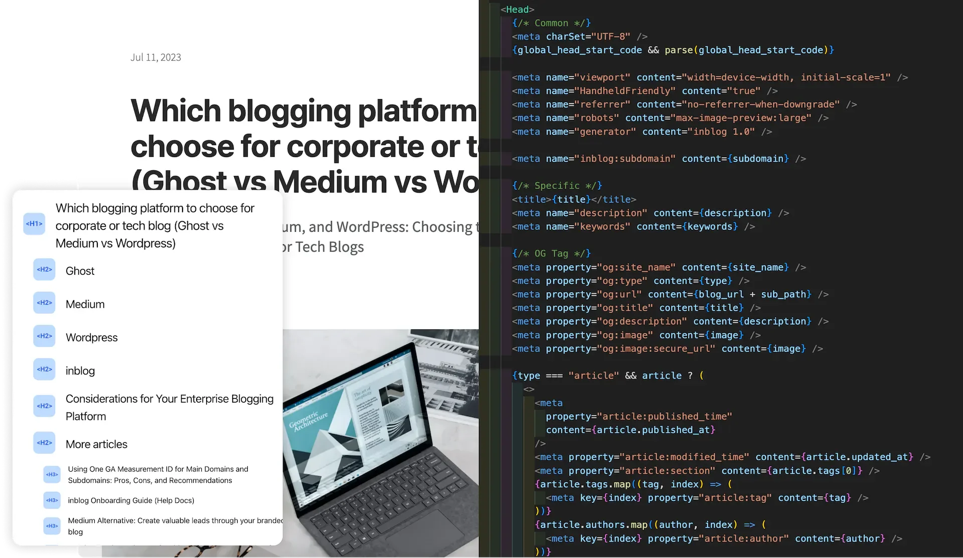 title tag and meta description in inblog