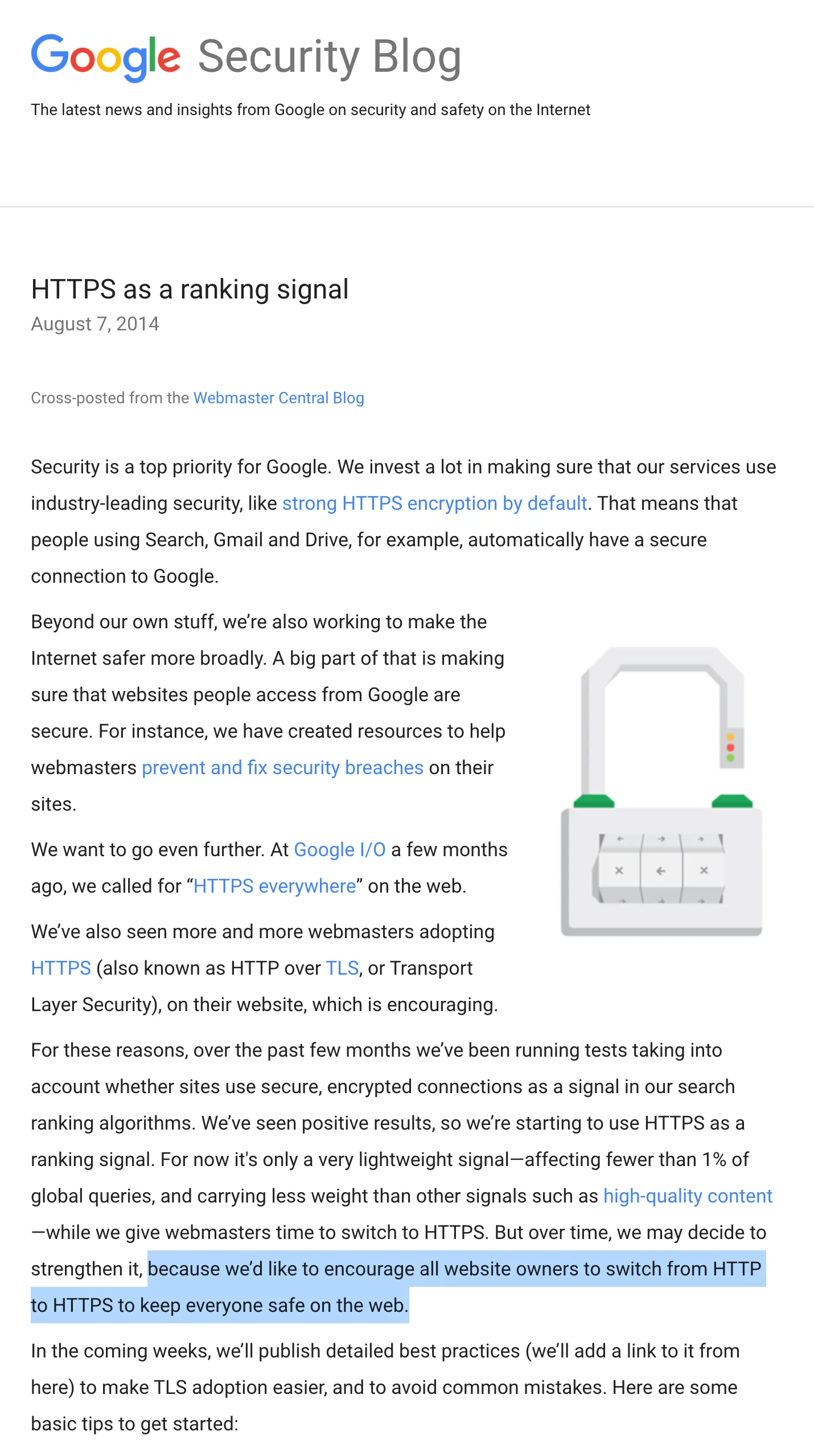 HTTPS as a ranking signal