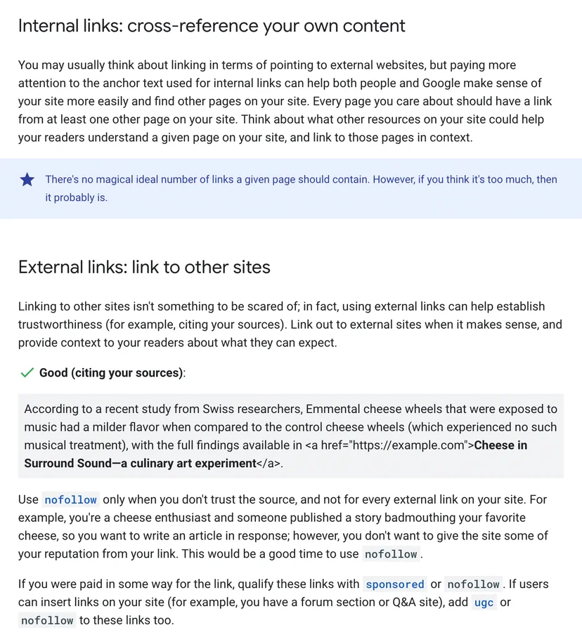 internal links and external links