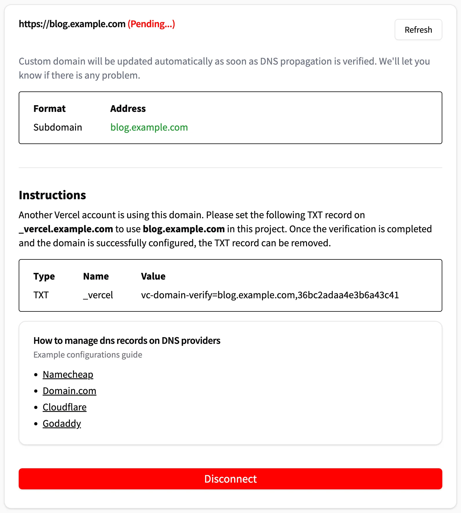 activate custom domain as a sub-domain