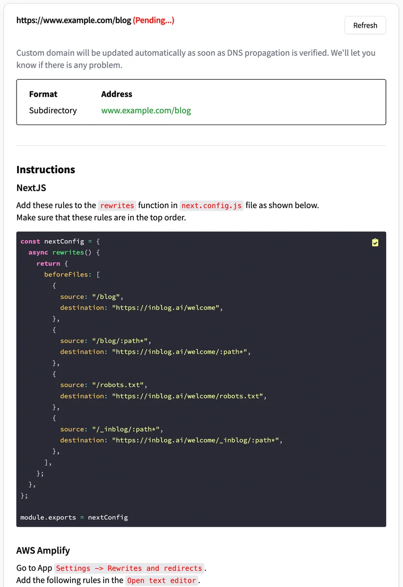 activate custom domain as a sub-directory