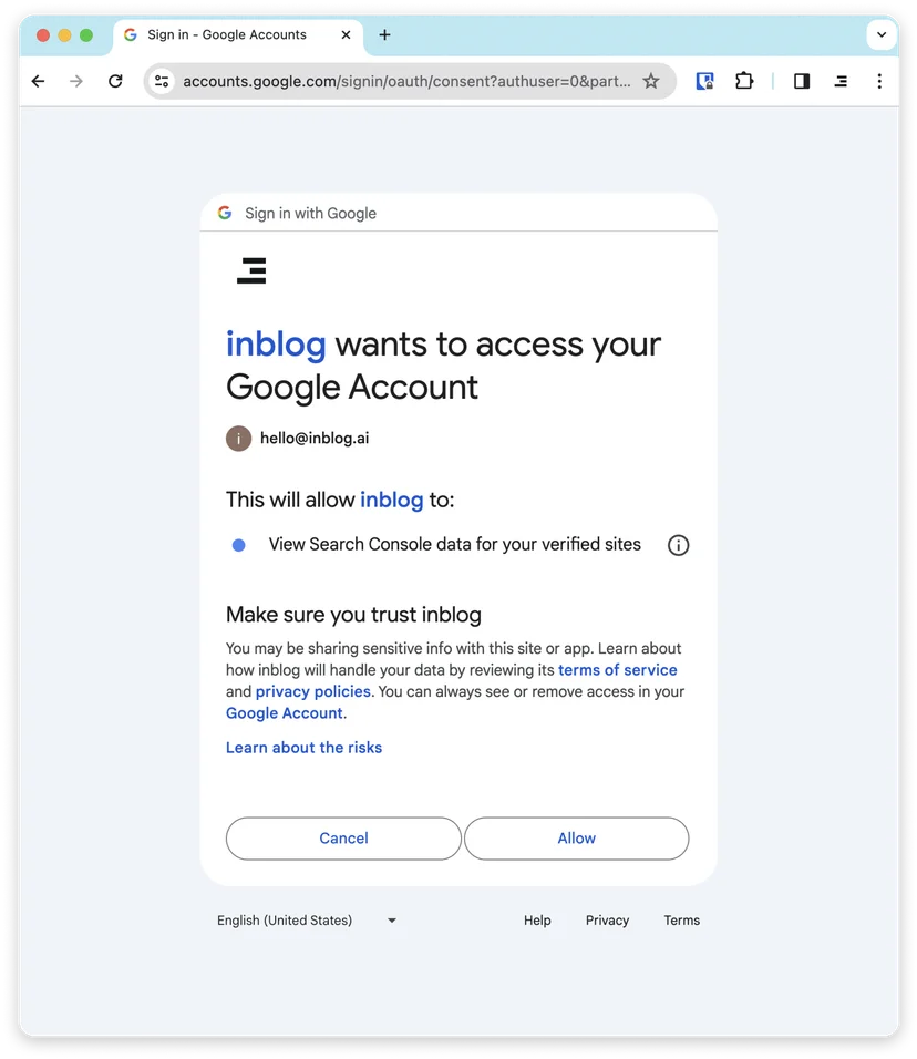 Allow Inblog to access your Search Console​