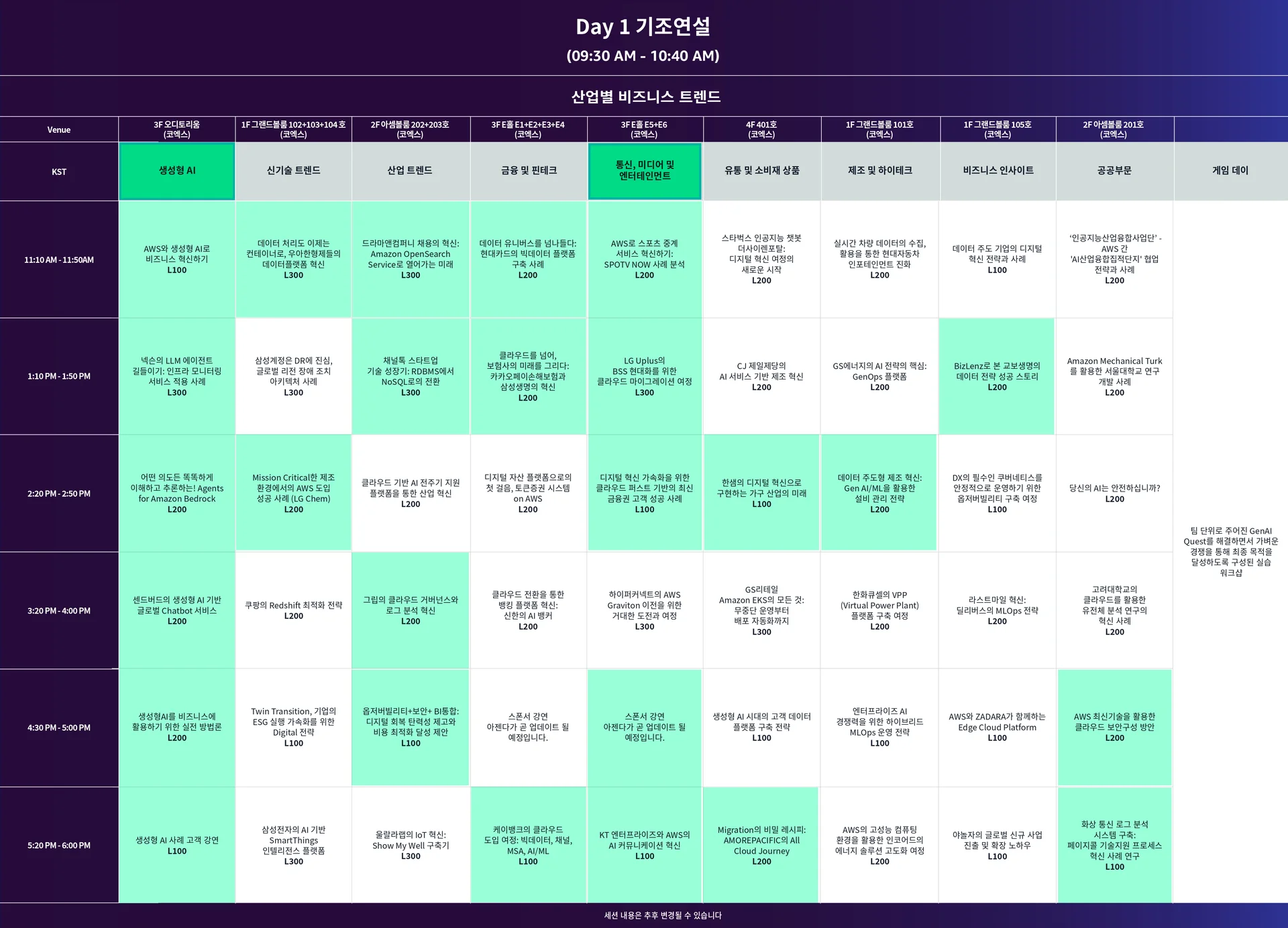 AWS Summit Seoul 2024 시간표
