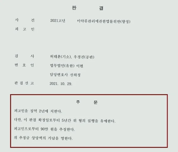 마약류관리에관한법률위반(향정) 3회차 집행유예