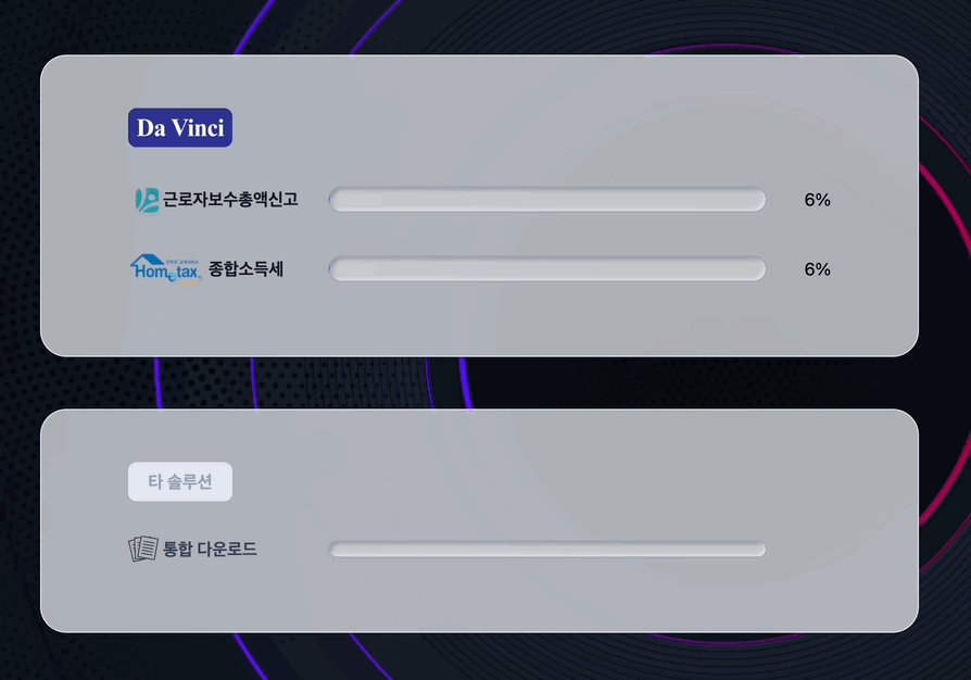 다빈치 솔루션과 타 솔루션 다운로드 속도 비교