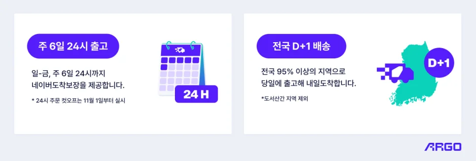 아르고 풀필먼트 주6일 24시 네이버도착보장