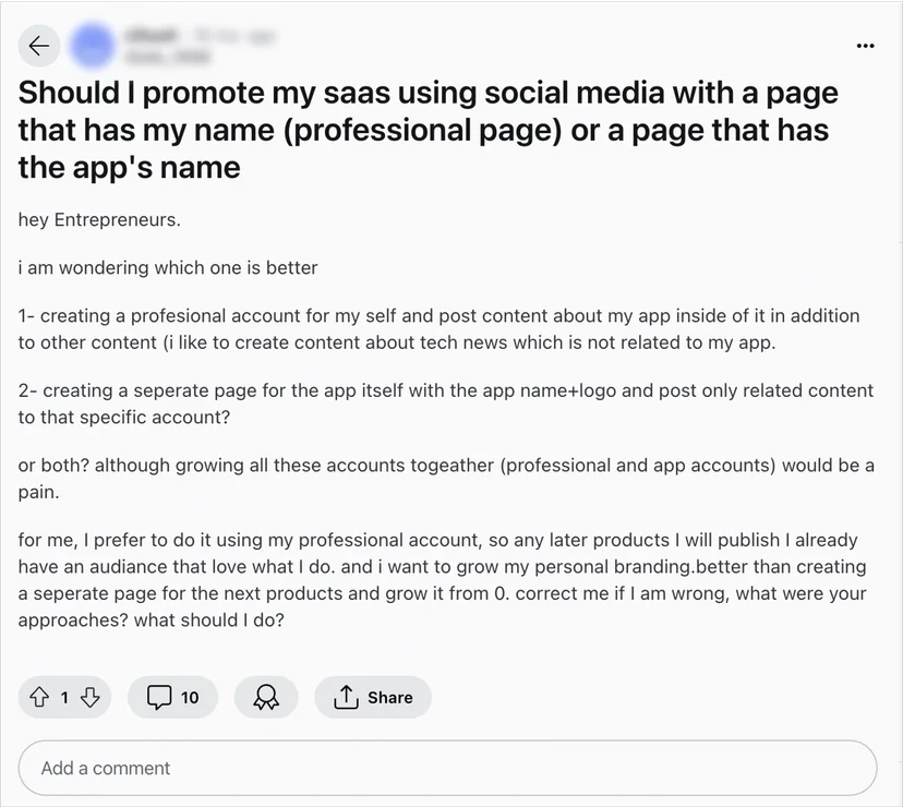 Should I promote my saas using social media with a page that has my name (professional page) or a page that has the app's name